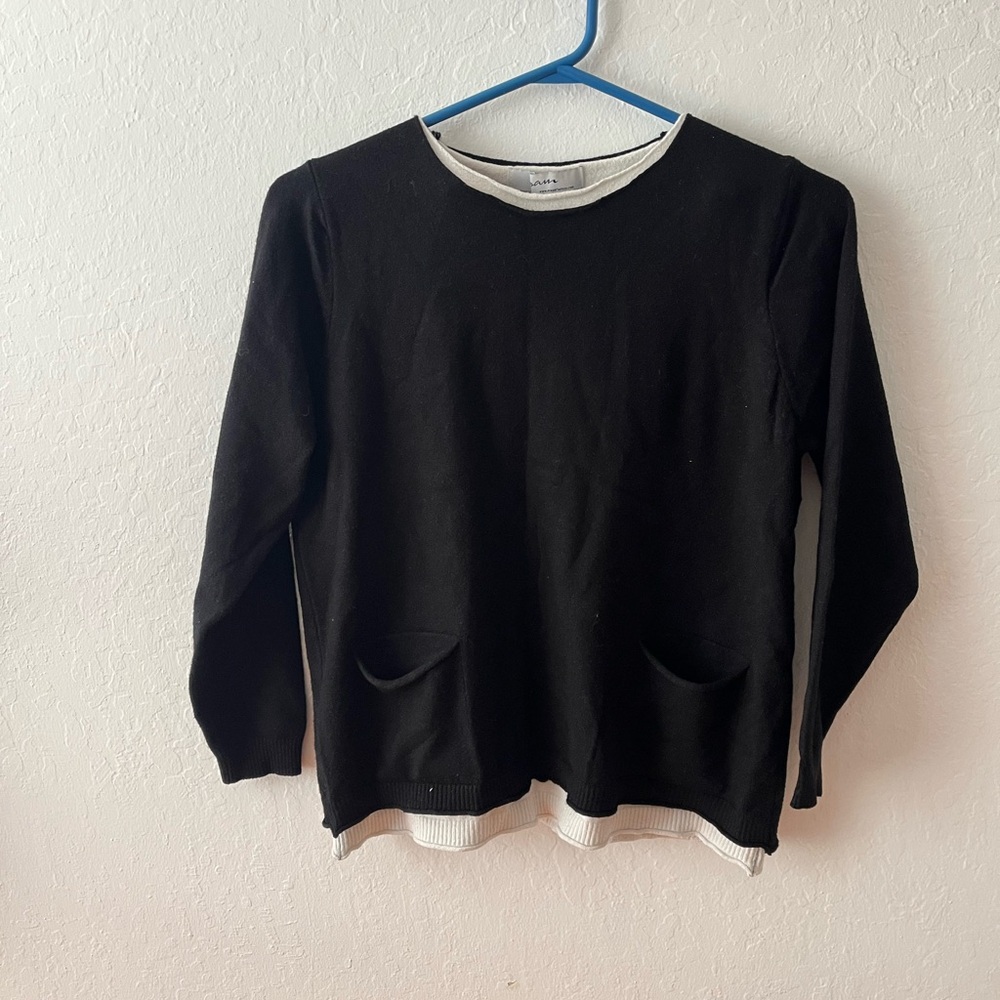 Black White Cotton Knit Crewneck Sweater
